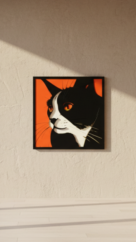 Stylizovaná kočka navýrazném pozadí